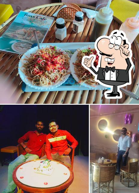 Among various things one can find interior and cake at Boss cafe