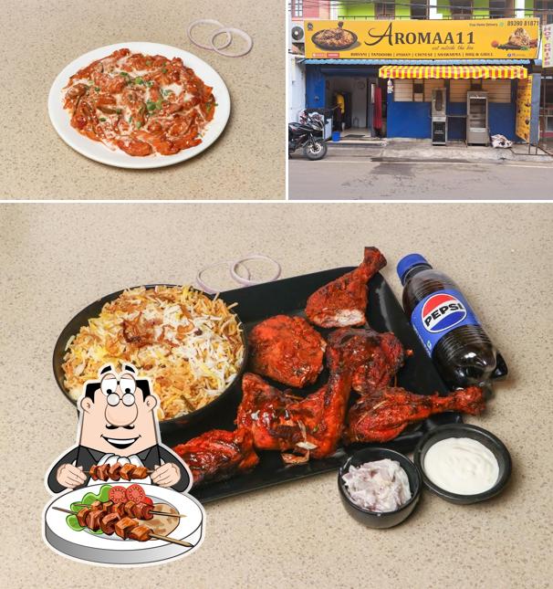 The picture of food and exterior at AROMAA11