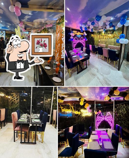 Take a seat at one of the tables at Daawat Restaurant and Saffron Caffe