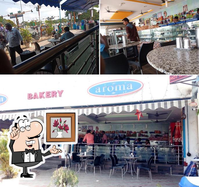 Take a seat at one of the tables at Aroma Bakery