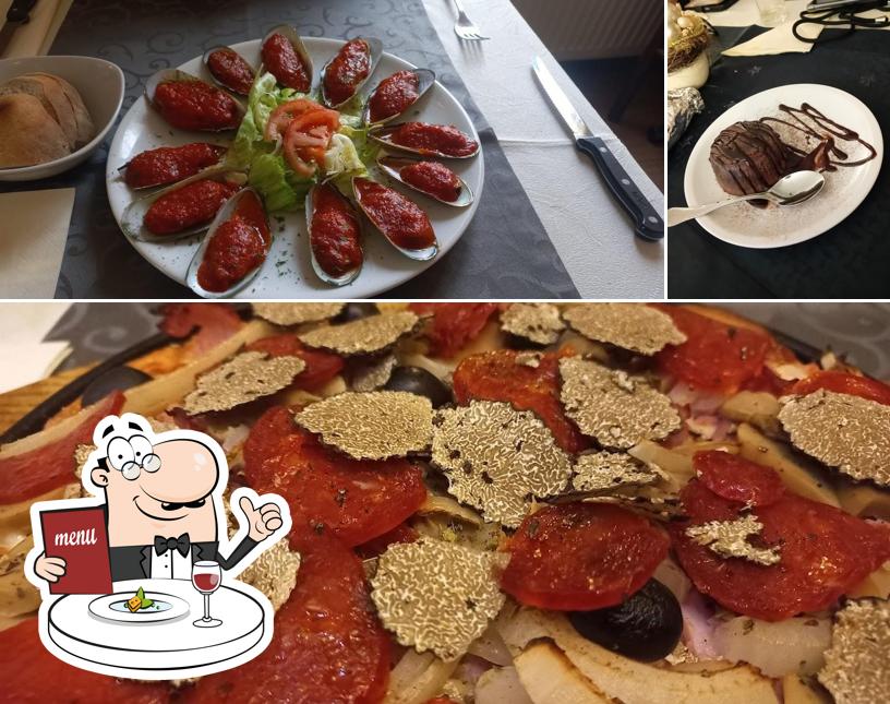 Cibo al Alpenblick Pizzeria Heiss serviert auf Lavastein