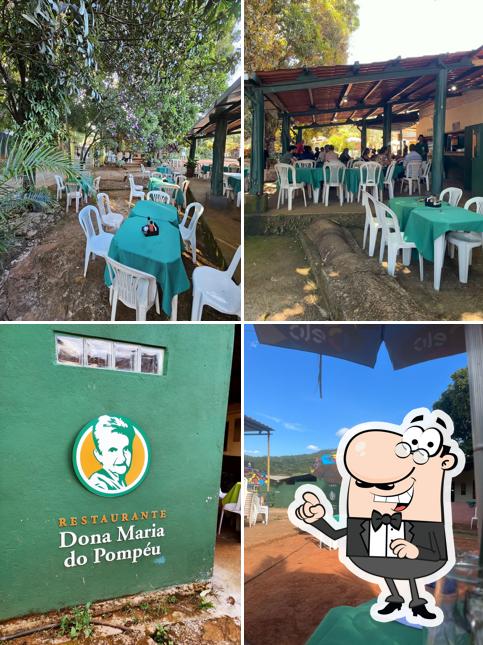 Sente em uma das mesas no Restaurante Dona Maria do Pompéu