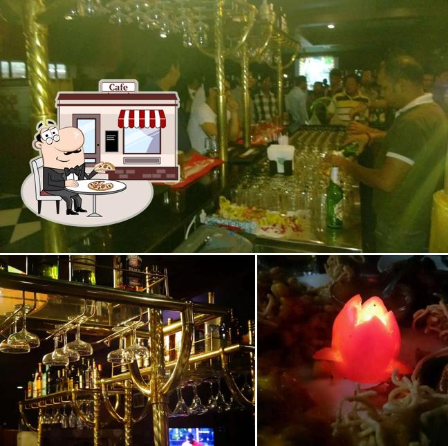 The restaurant's exterior and bar counter