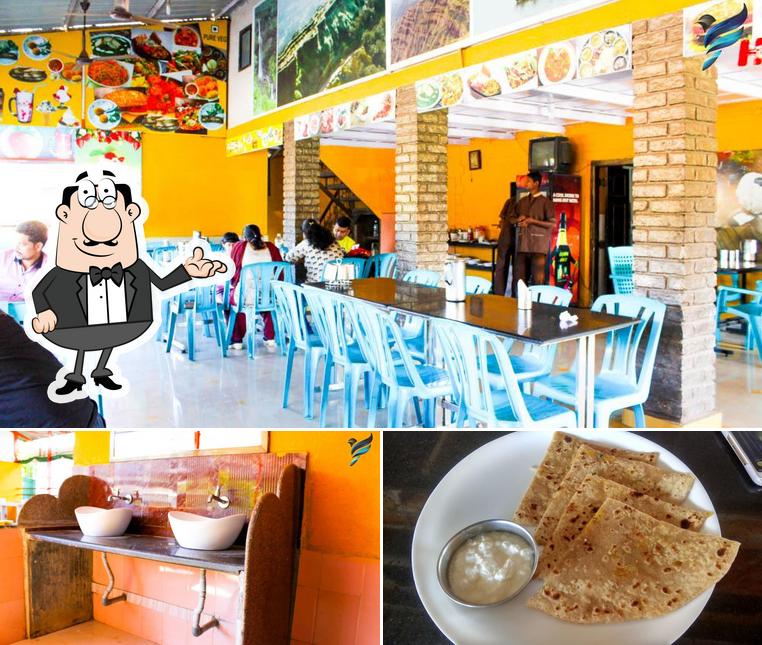 The restaurant's interior and food