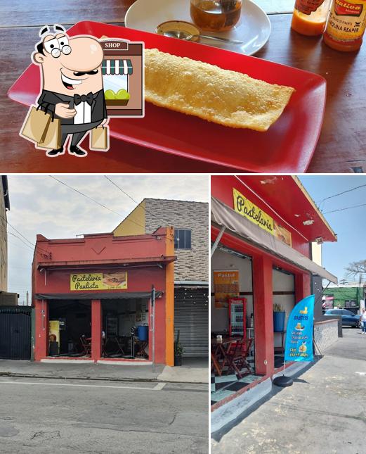A imagem a Pastelaria Paulista’s exterior e comida