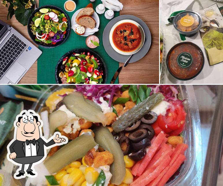 The restaurant's interior and food