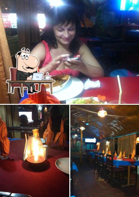 The restaurant's interior and food