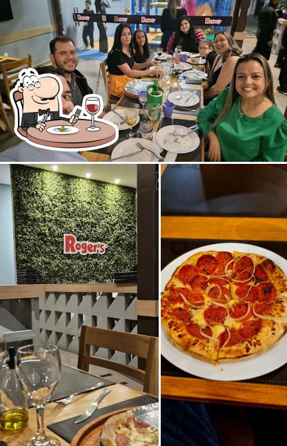 Confira a foto mostrando comida e interior a Roger's Pizza - Pizzaria no Cidade Nobre Ipatinga