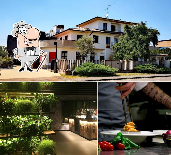 La esterno e cibo del ristorante