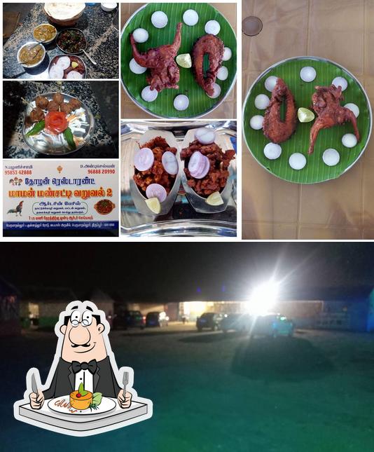 The photo of food and exterior at Thozhan Restaurant