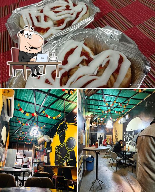 The restaurant's interior and food