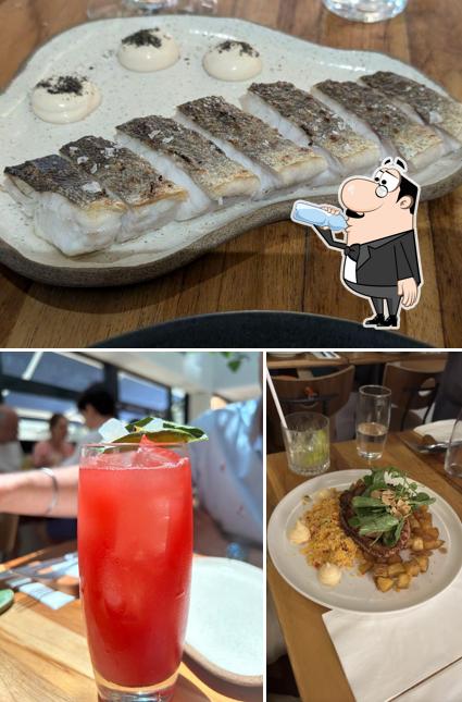 Dê uma olhada a ilustração mostrando bebida e comida no Ocyá Leblon