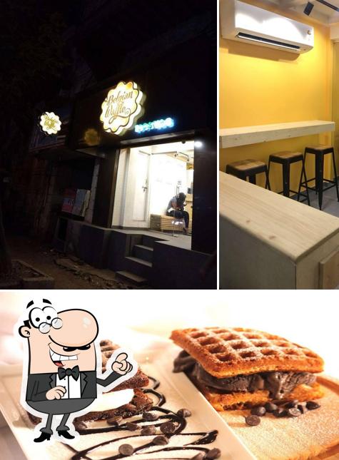 The picture of interior and food at The Belgian Waffle Co