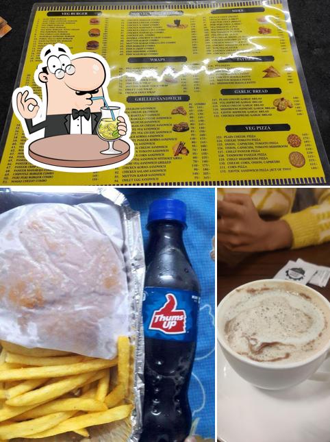 Check out the image depicting drink and burger at The FOOD FACTORY