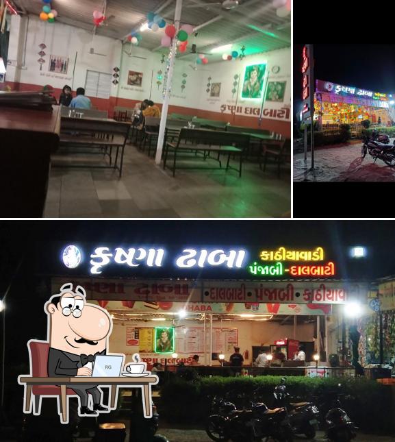 Take a seat at one of the tables at Krishna Dhaba