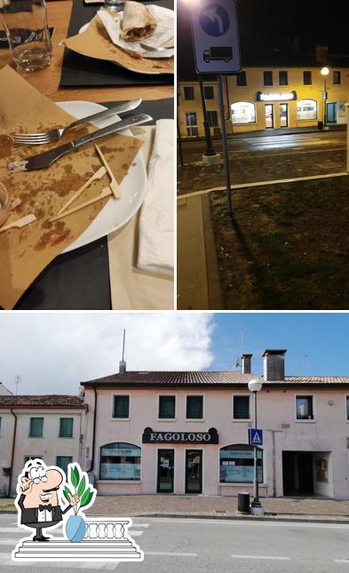 La esterno e cibo del ristorante