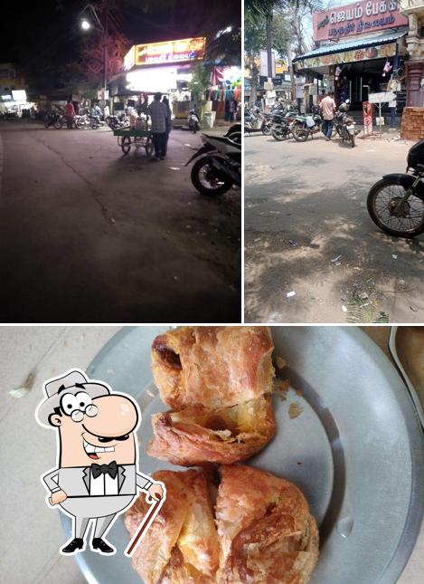 Among various things one can find exterior and food at Jayam Bakery