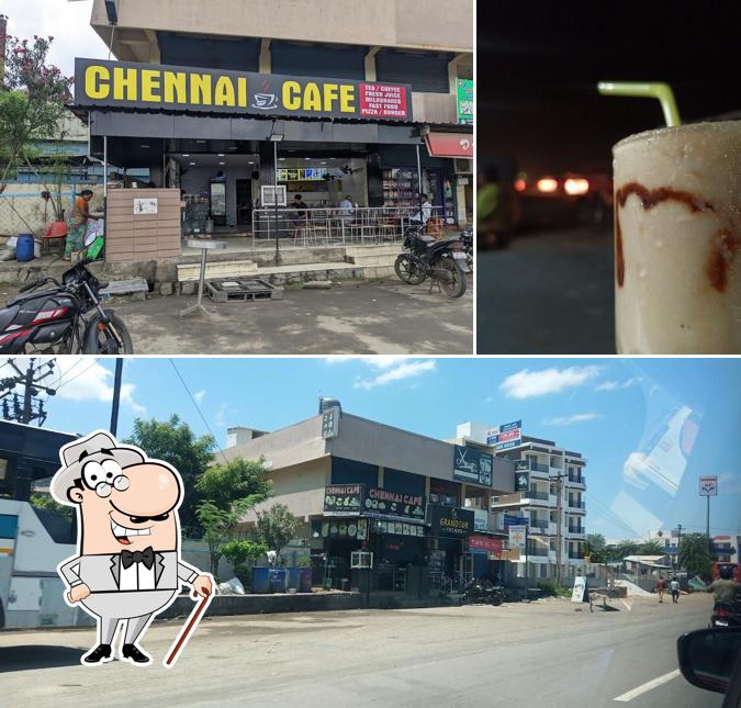 The image of Chennai Cafe’s exterior and beverage