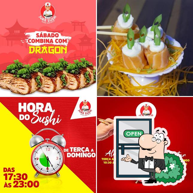 A ilustração do Jura Sushi’s exterior e comida