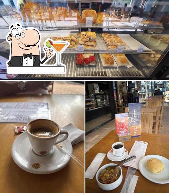 Confira a imagem mostrando bebida e comida no Cinco Estrelas Casa De Pães Asa Sul