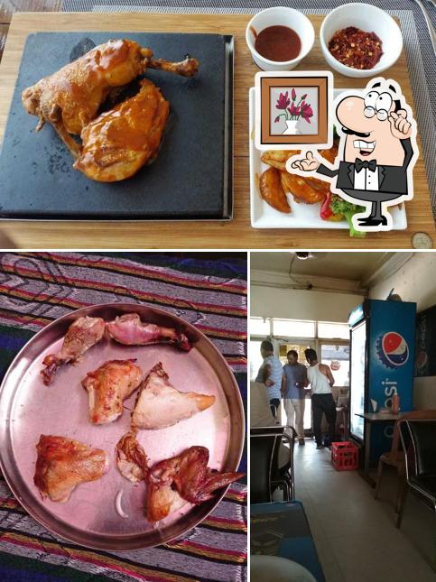 The restaurant's interior and food