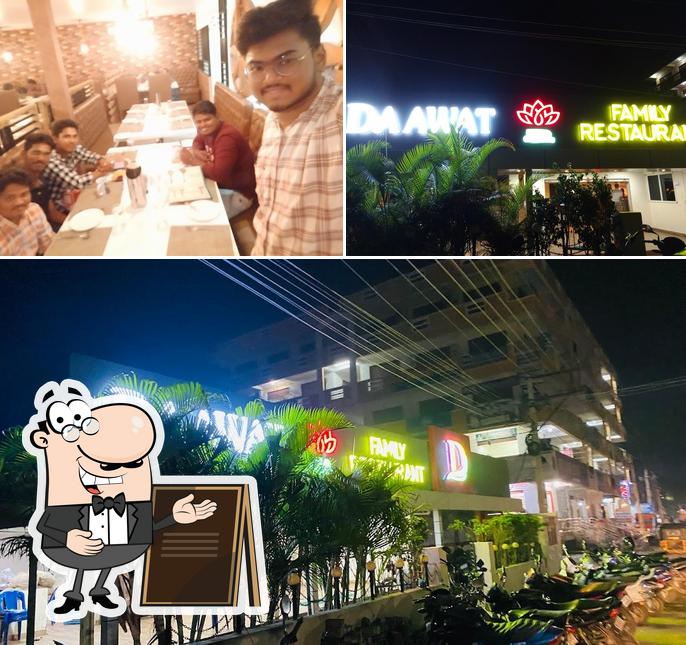 The image of Daawat Family Restaurant’s exterior and dining table