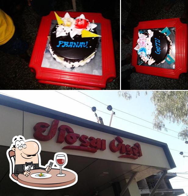 The image of food and exterior at India Bakery