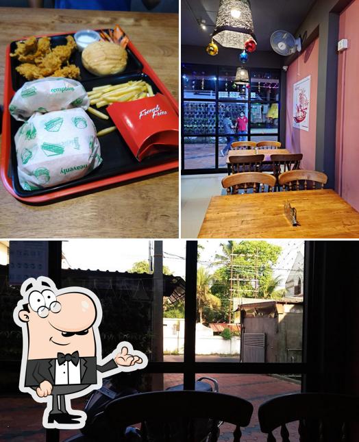 The restaurant's interior and food