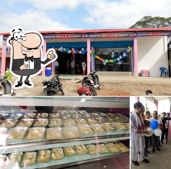 Take a seat at one of the tables at SWAGATAM HOTEL & DHABA