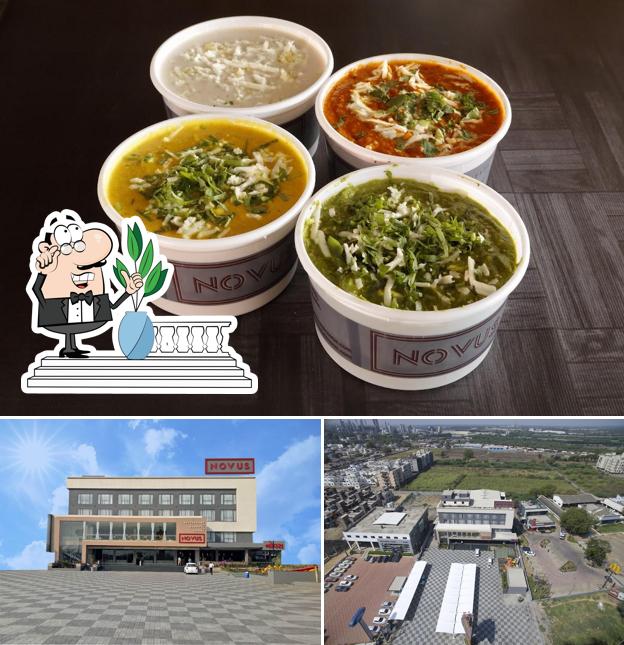 The image of Hotel Novus’s exterior and food