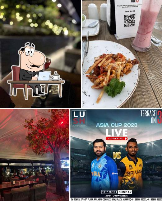 Take a look at the photo displaying interior and drink at Terrace On 3