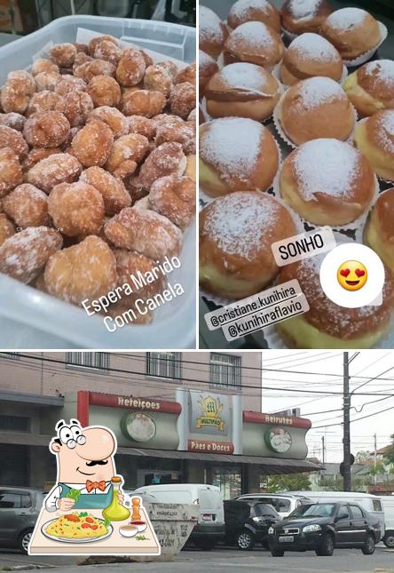 Esta é a ilustração mostrando comida e exterior no Padaria Multipão