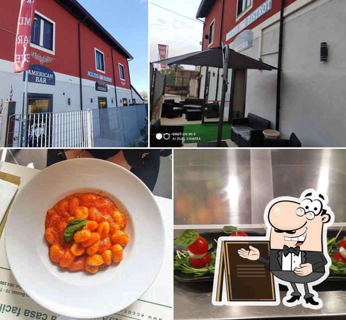 Questa è la foto che presenta la esterno e cibo di Milito Bistrot Garden Ristorante Pizzeria