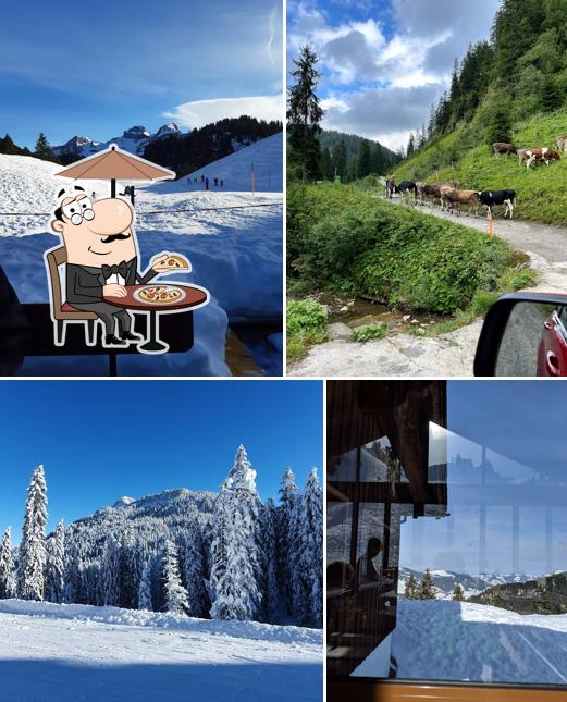 Goditi la vista dagli esterni di Bergrestaurant Laucheren