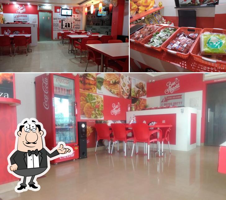 Take a seat at one of the tables at Bon Appetit