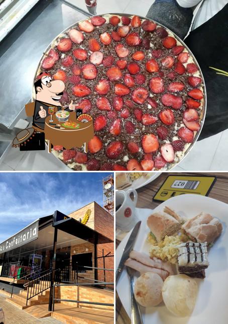 A comida e exterior do restaurante