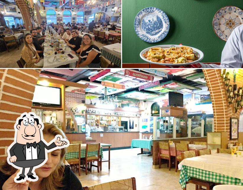 A interior e comida do restaurante