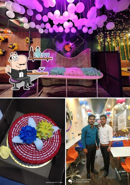 The restaurant's interior and dessert