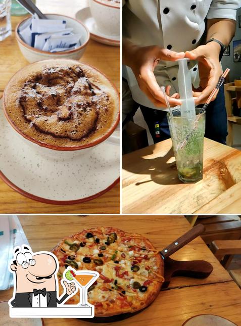 The restaurant's drink and pizza