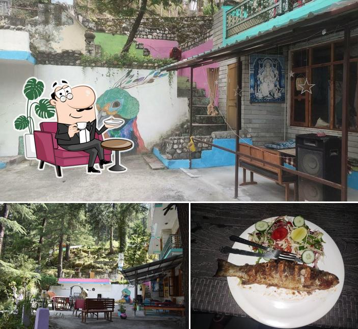 The restaurant's interior and food