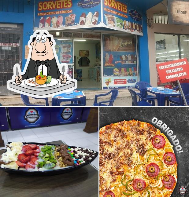 Dê uma olhada a ilustração mostrando comida e interior a Cremolatto Av. do Forte Poa