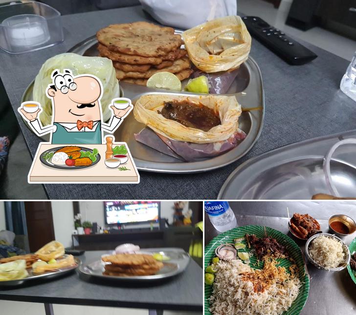 Check out the image depicting food and interior at Udhvitha Hotel