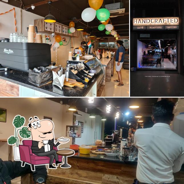 Take a seat at one of the tables at Handcrafted Cafe and Roastery