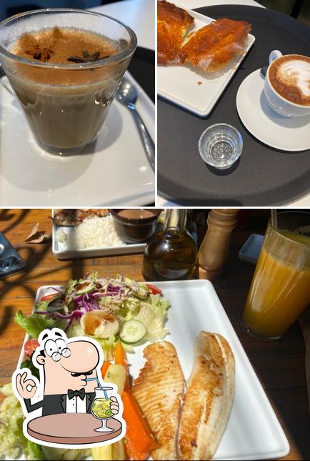 Confira a imagem mostrando bebida e comida no GeMa Café Bistrô Itaim Bibi