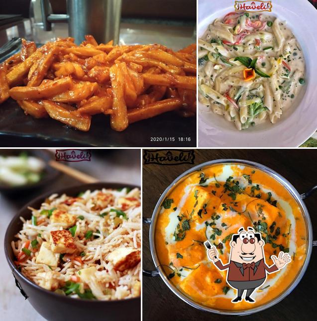 Spaghetti carbonara, fried rice and ravioli at Haveli Restaurant