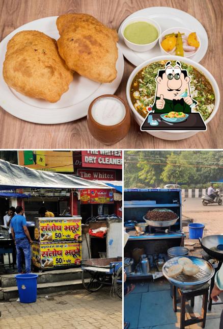 The picture of food and exterior at Santosh Chhole Bhature