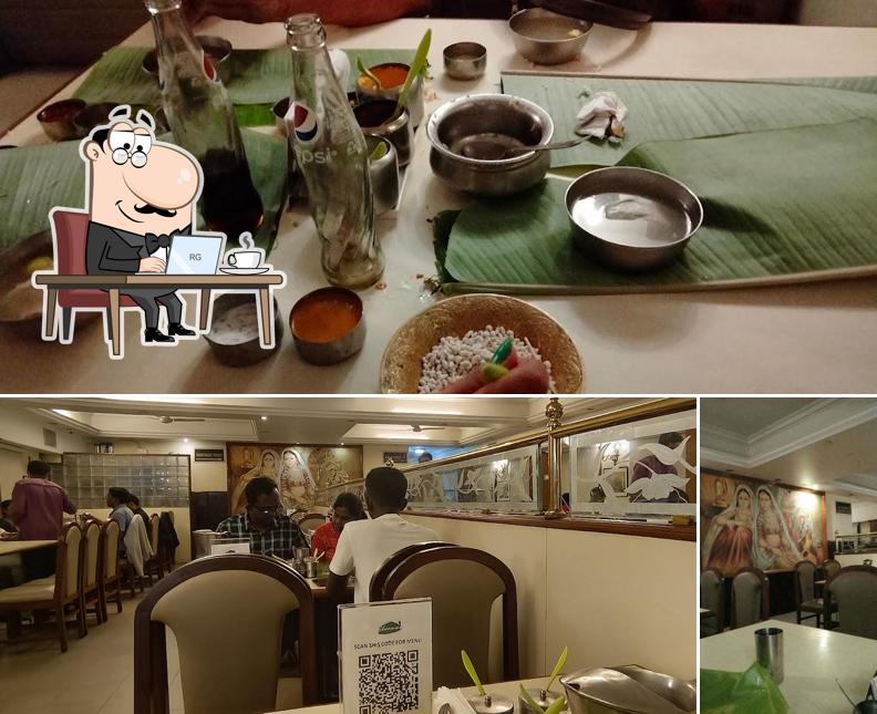 Take a seat at one of the tables at Bheema's Restaurant