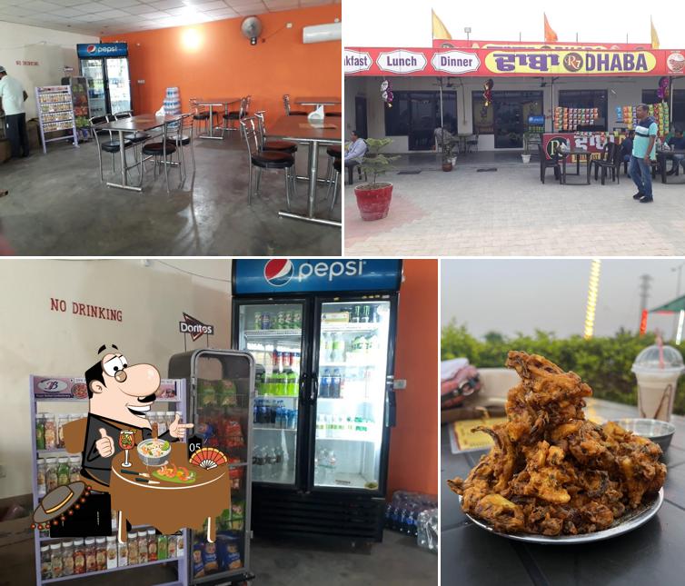 This is the picture depicting food and interior at R7 Dhaba