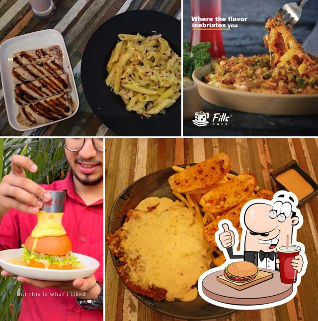 Hamburger at cafe fills