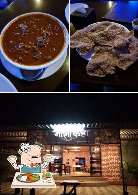 This is the picture depicting food and exterior at Maza katta